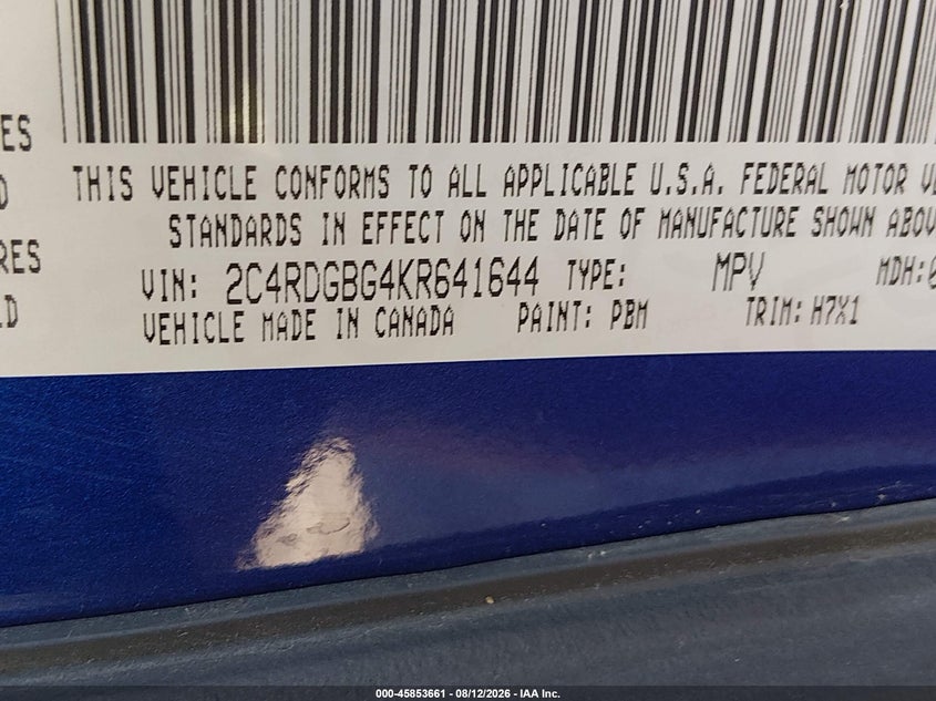 2019 Dodge Grand caravan VIN 2C4RDGBG4KR641644 IAAI salvage auction — NORMAL WEAR, Sf97 (Louisiana), sold $25 on 2026-09-16 (photo 9)