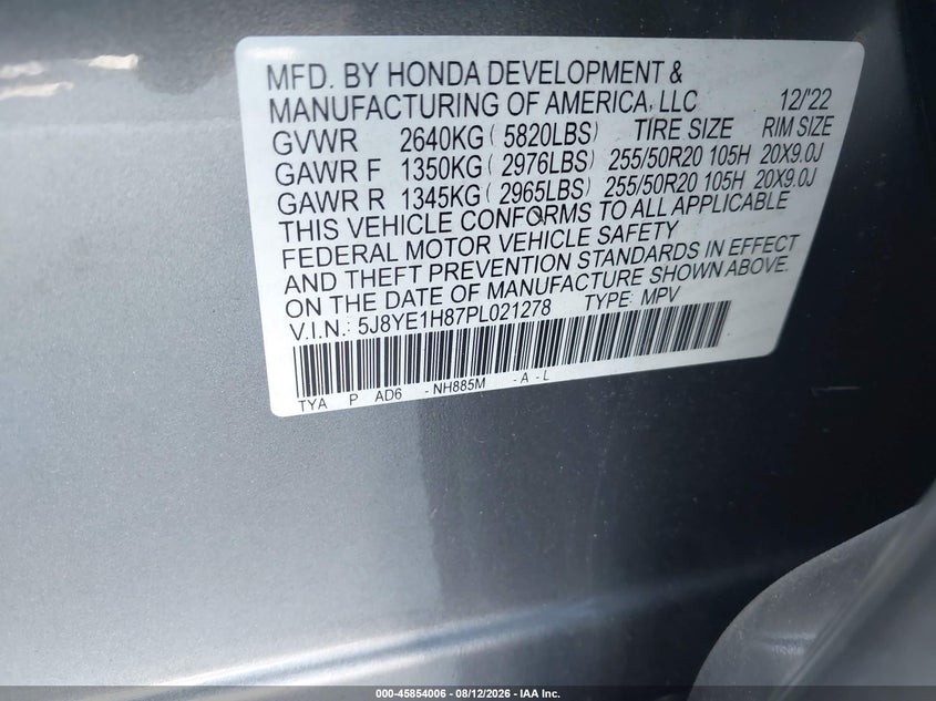 2023 Acura Mdx VIN 5J8YE1H87PL021278 IAAI salvage auction — REAR END, Salvage (California), sold $16,850 on 2026-09-02 (photo 9)