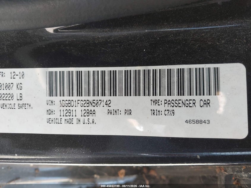 2011 Dodge Avenger VIN 1B3BD1FG2BN507142 IAAI salvage auction — LEFT REAR, Salvage (California), sold $125 on 2026-08-23 (photo 9)