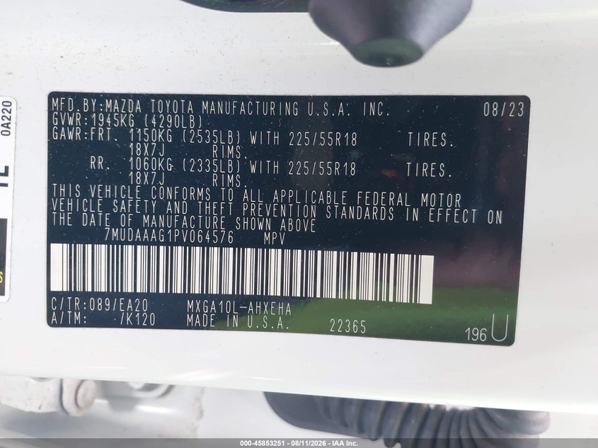 2023 Toyota Corolla cross VIN 7MUDAAAG1PV064576 IAAI salvage auction — FRONT END, Salvage Certificate (California), sold $10,000 on 2026-09-16 (photo 9)