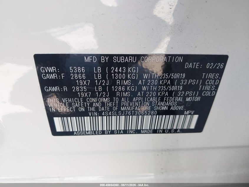 2026 Subaru Forester VIN 4S4SLSJ76T3065280 IAAI salvage auction — FRONT END, Wait Title, sold $9,800 on 2026-09-16 (photo 9)