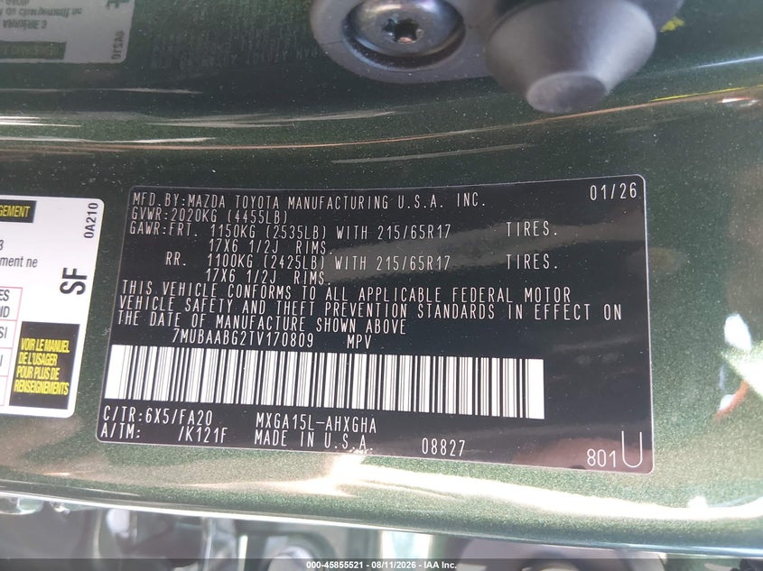 2026 Toyota Corolla cross VIN 7MUBAABG2TV170809 IAAI salvage auction — REAR END, Salvage Title, sold $8,400 on 2026-09-02 (photo 9)