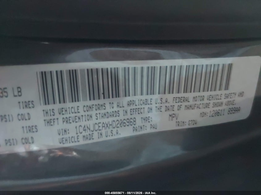 2017 Jeep Compass VIN 1C4NJCEAXHD206968 IAAI salvage auction — SIDE, Salvage Title, sold $0 on 2026-09-27 (photo 9)