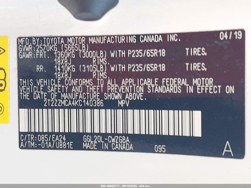 2019 Lexus Rx VIN 2T2ZZMCA4KC140386 IAAI salvage auction — REAR END, Salvage Title, sold $19,400 on 2026-09-10 (photo 9)