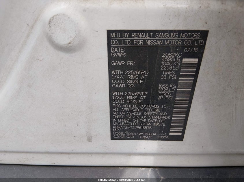 2018 Nissan Rogue VIN KNMAT2MT2JP616576 IAAI salvage auction — FRONT END, Wait Title, sold $2,200 on 2026-09-15 (photo 9)
