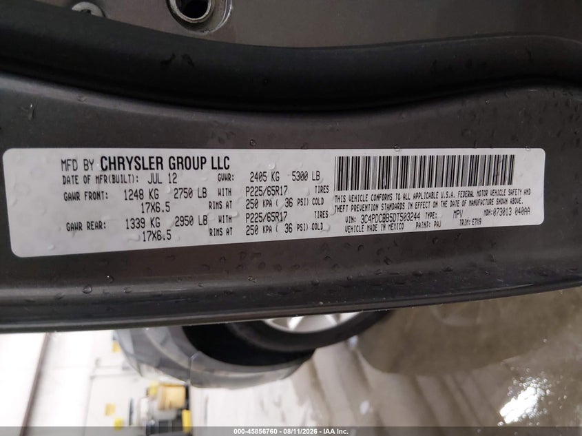 2013 Dodge Journey VIN 3C4PDCBB5DT503244 IAAI salvage auction — REAR END, Salvage Title, sold $1,450 on 2026-08-24 (photo 9)