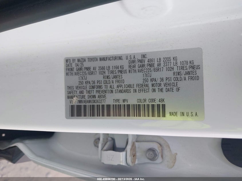 2025 Mazda Cx-50 VIN 7MMVABAM6SN363277 IAAI salvage auction — FRONT END, Salvage Title, sold $8,800 on 2026-10-04 (photo 9)