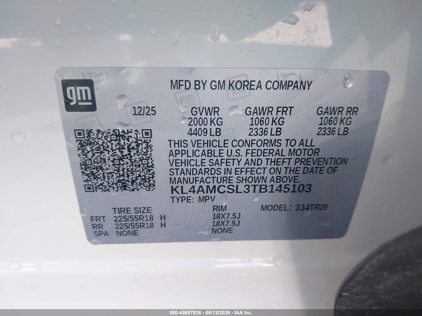 2026 Buick Encore gx VIN KL4AMCSL3TB145103 IAAI salvage auction — SIDE, Wait Title, sold $7,000 on 2026-09-06 (photo 9)