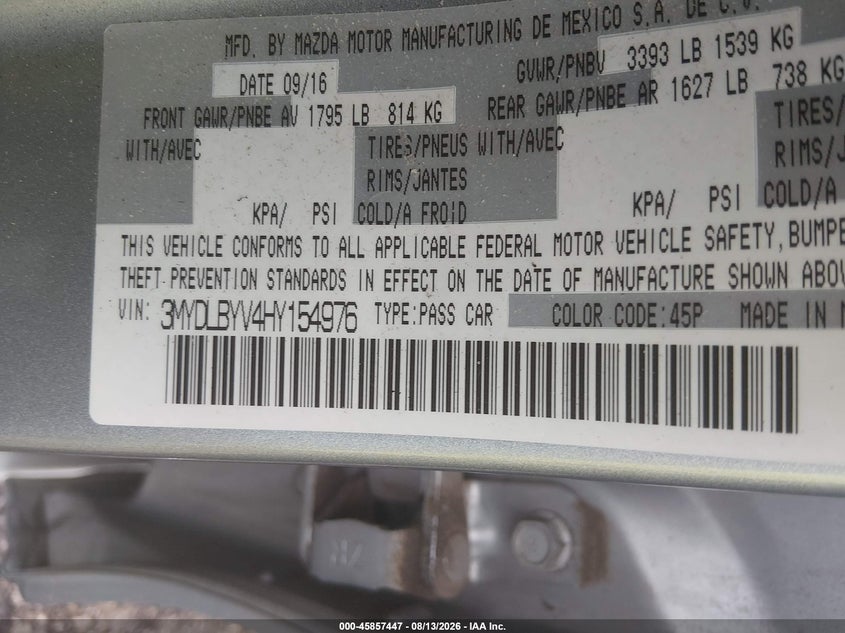 2017 Toyota Yaris VIN 3MYDLBYV4HY154976 IAAI salvage auction — FRONT END, Wait Title, sold $1,750 on 2026-09-03 (photo 9)