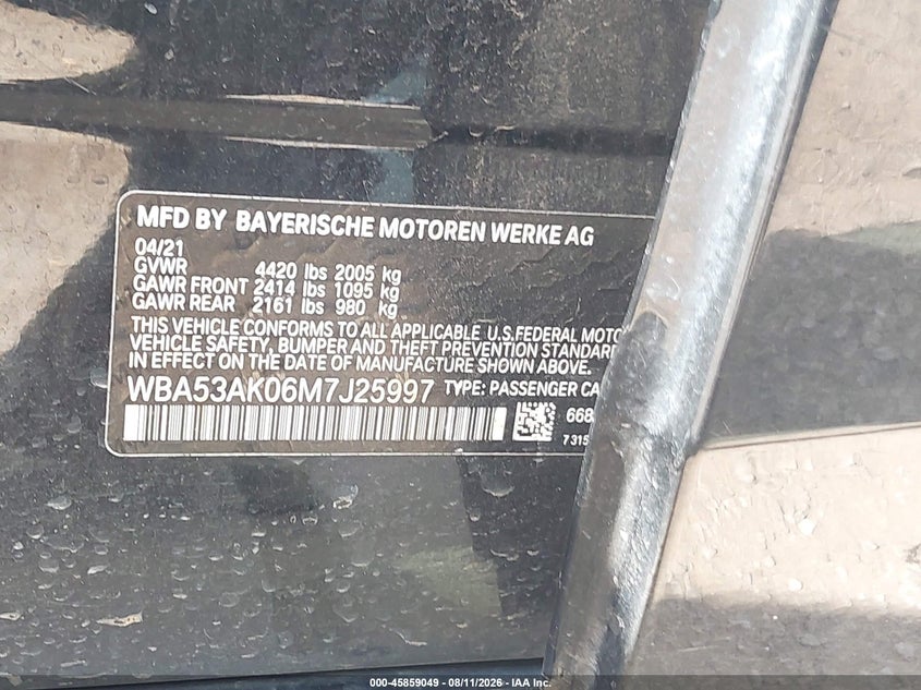 2021 BMW 2 series VIN WBA53AK06M7J25997 IAAI salvage auction — NORMAL WEAR, Original (Texas), sold $10,100 on 2026-09-03 (photo 9)