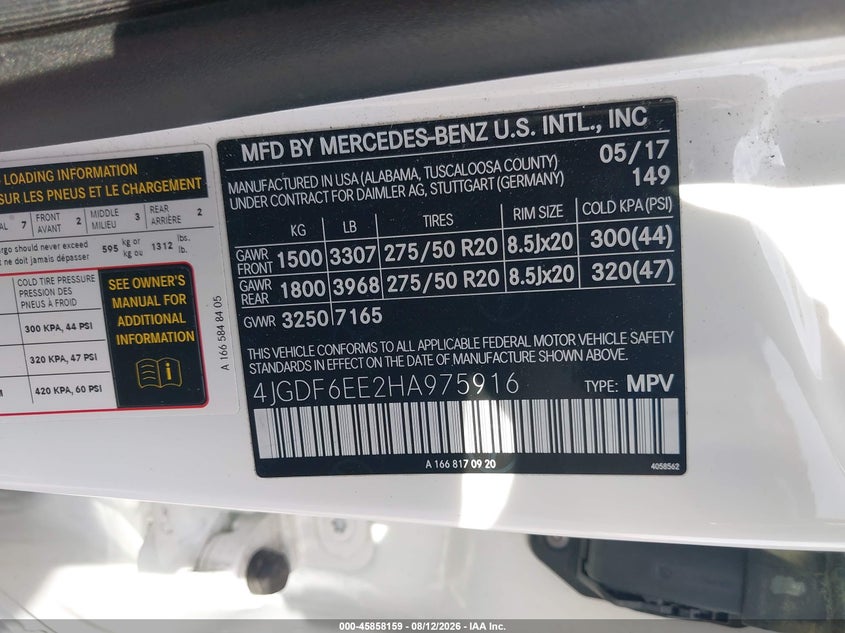 2017 Mercedes-benz Gls-klasse VIN 4JGDF6EE2HA975916 IAAI salvage auction — REAR END, Salvage (California), sold $7,200 on 2026-09-09 (photo 9)