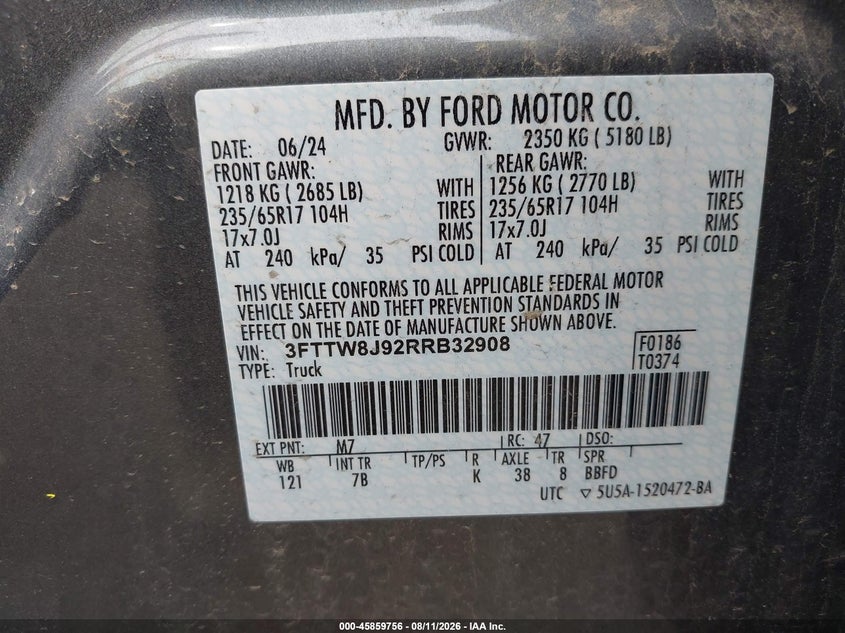 2024 Ford Maverick VIN 3FTTW8J92RRB32908 IAAI salvage auction — RIGHT SIDE, Salvage Title, sold $11,250 on 2026-09-01 (photo 9)