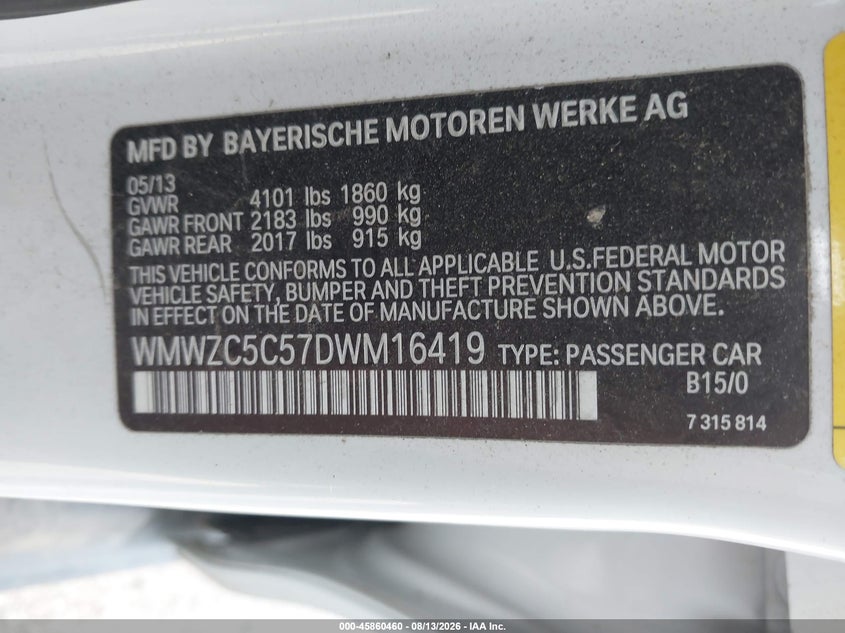 2013 Mini Countryman VIN WMWZC5C57DWM16419 IAAI salvage auction — NORMAL WEAR, Clear (Illinois), sold $1,275 on 2026-08-19 (photo 9)