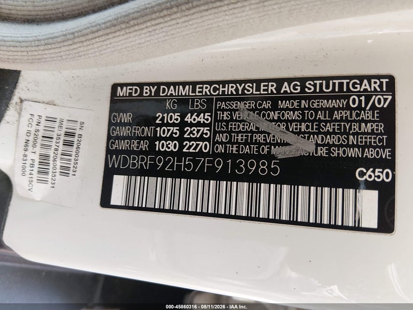 2007 Mercedes-benz C class VIN WDBRF92H57F913985 IAAI salvage auction — NORMAL WEAR, Clear (Virginia), sold $300 on 2026-08-13 (photo 9)
