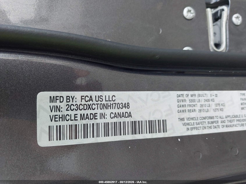 2022 Dodge Charger VIN 2C3CDXCT0NH170348 IAAI salvage auction — UNKNOWN, Salvage Title, sold $10,300 on 2026-09-09 (photo 9)