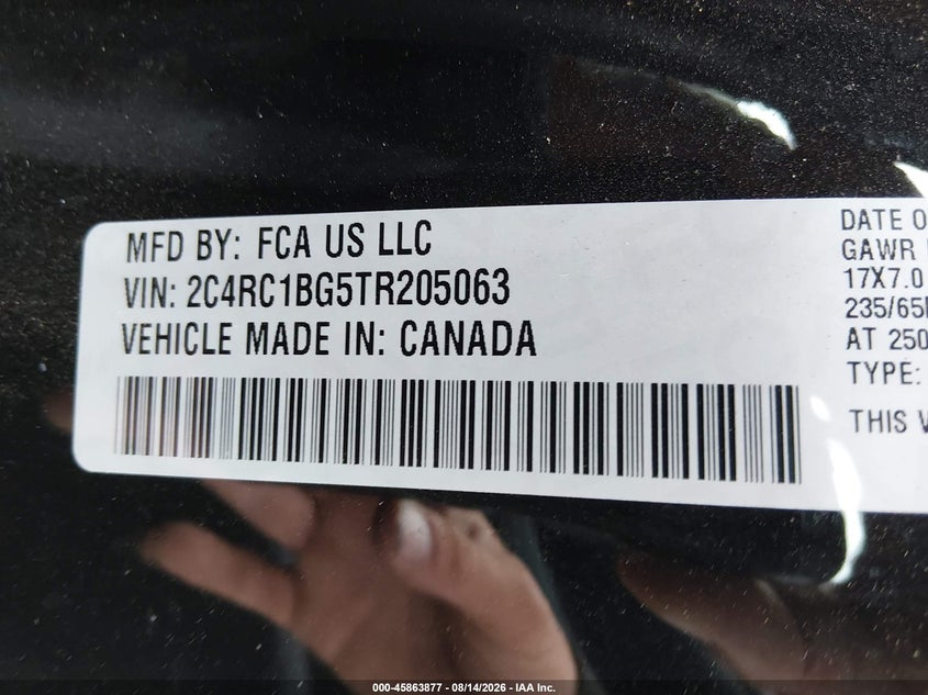 2026 Chrysler Pacifica VIN 2C4RC1BG5TR205063 IAAI salvage auction — NORMAL WEAR, Enterprise Vehicles Clear Only (Illinois), sold $12,200 on 2026-08-19 (photo 9)