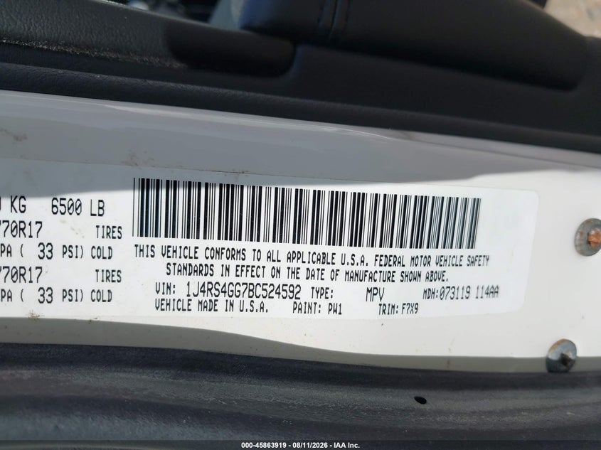 2011 Jeep Grand cherokee VIN 1J4RS4GG7BC524592 IAAI salvage auction — NORMAL WEAR, Original (Texas), sold $1,725 on 2026-08-14 (photo 9)