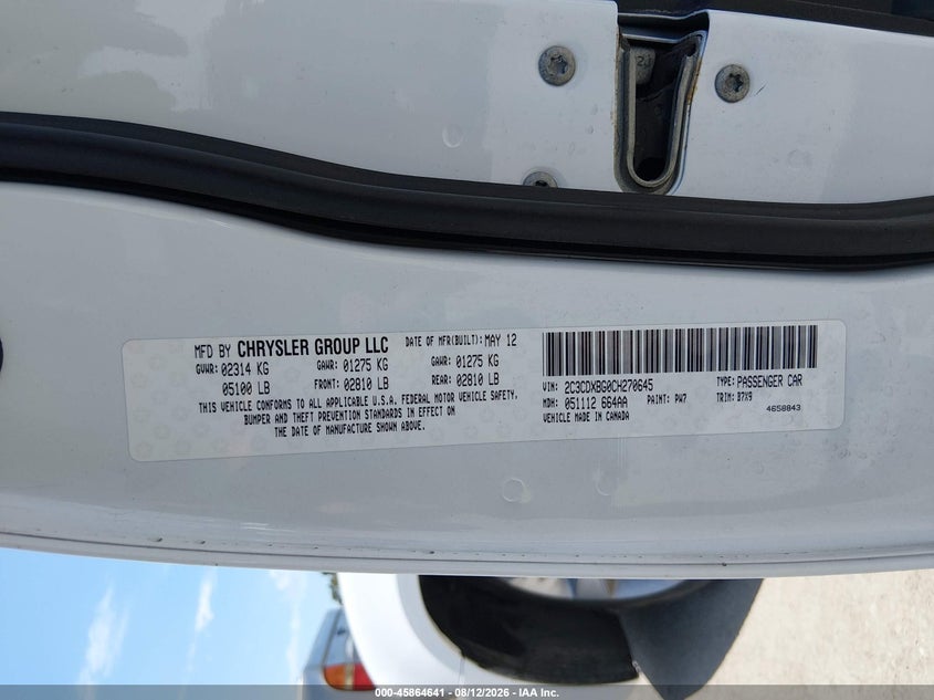 2012 Dodge Charger VIN 2C3CDXBG0CH270645 IAAI salvage auction — RIGHT FRONT, Wait Title, sold $1,100 on 2026-08-23 (photo 9)