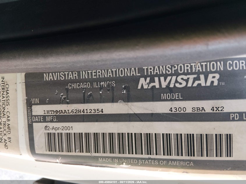 2002 International 4000 series VIN 1HTMMAAL62H412354 IAAI salvage auction — ALL OVER, Clear (California), sold $325 on 2026-09-04 (photo 8)