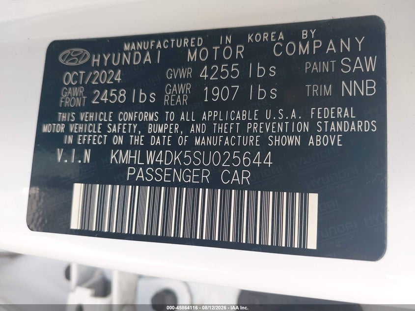 2025 Hyundai Elantra VIN KMHLW4DK5SU025644 IAAI salvage auction — WATER/FLOOD, Certificate Of Destruction (Florida), sold $7,275 on 2026-09-03 (photo 9)