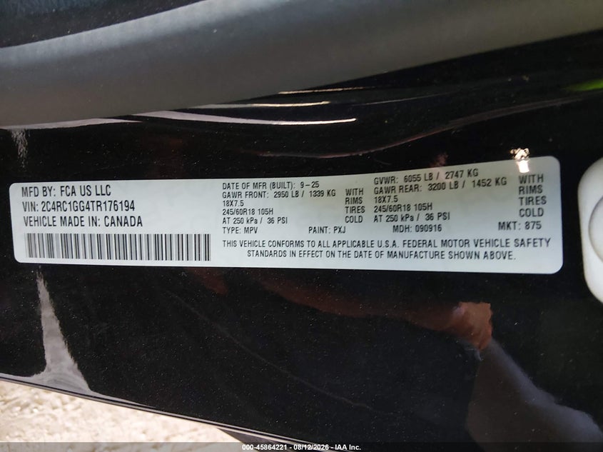 2026 Chrysler Pacifica VIN 2C4RC1GG4TR176194 IAAI salvage auction — FRONT END, Enterprise Vehicles Clear Only (Michigan), sold $22,750 on 2026-08-19 (photo 9)