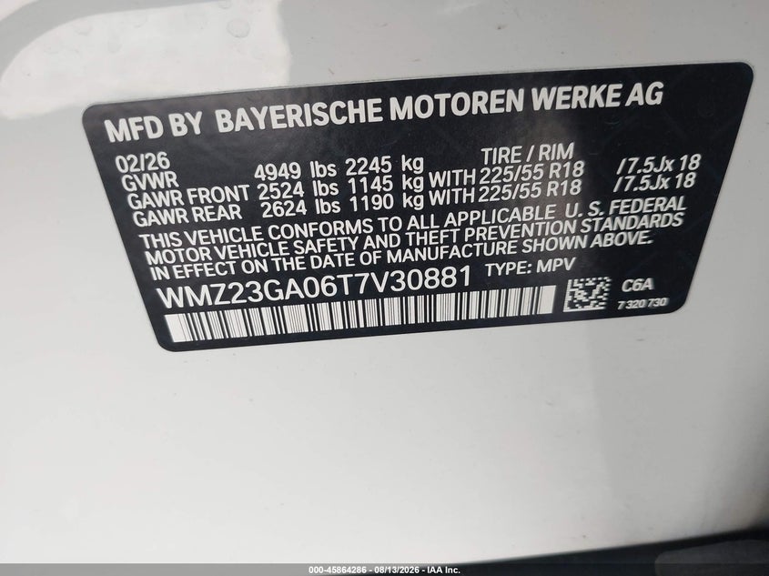 2026 Mini Countryman VIN WMZ23GA06T7V30881 IAAI salvage auction — SIDE, Salvage Title, sold $12,900 on 2026-08-16 (photo 9)
