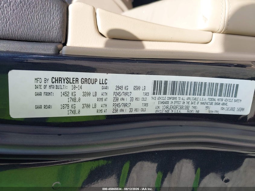 2015 Jeep Grand cherokee VIN 1C4RJEAG9FC681392 IAAI salvage auction — FRONT END, Salvage Title, sold $500 on 2026-09-05 (photo 9)