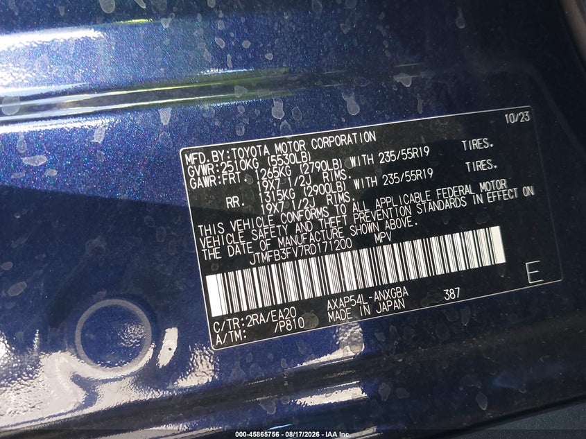 2024 Toyota Rav 4 VIN JTMFB3FV7RD171200 IAAI salvage auction — REAR END, Salvage (Arizona), sold $21,400 on 2026-09-01 (photo 9)