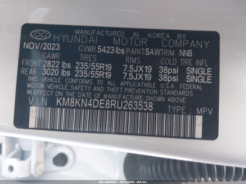 2024 Hyundai Ioniq 5 VIN KM8KN4DE8RU263538 IAAI salvage auction — RIGHT FRONT, Salvage Title, sold $9,175 on 2026-08-31 (photo 9)
