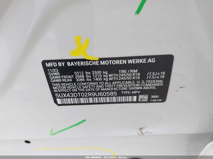 2024 BMW X4 VIN 5UX43DT02R9U60585 IAAI salvage auction — SIDE, Salvage Title, sold $22,600 on 2026-08-22 (photo 9)