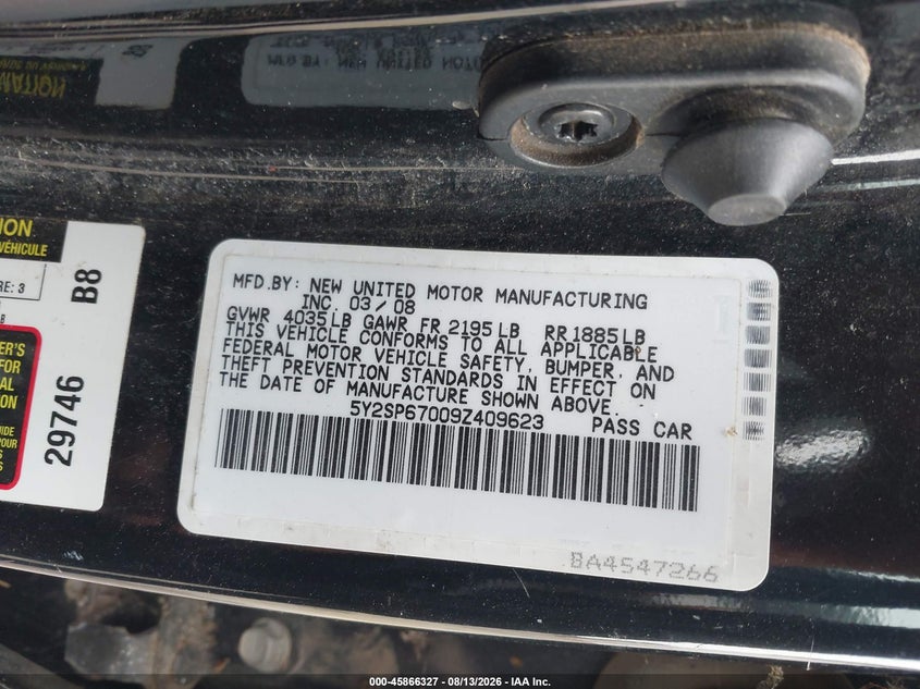 2009 Pontiac Vibe VIN 5Y2SP67009Z409623 IAAI salvage auction — NORMAL WEAR, Clear (Minnesota), sold $350 on 2026-09-01 (photo 9)
