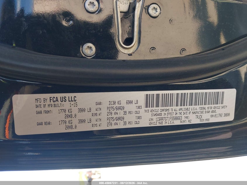 2023 Ram 1500 VIN 1C6RR7GT1P5588663 IAAI salvage auction — REAR END, Salvage Title, sold $3,500 on 2026-09-04 (photo 9)