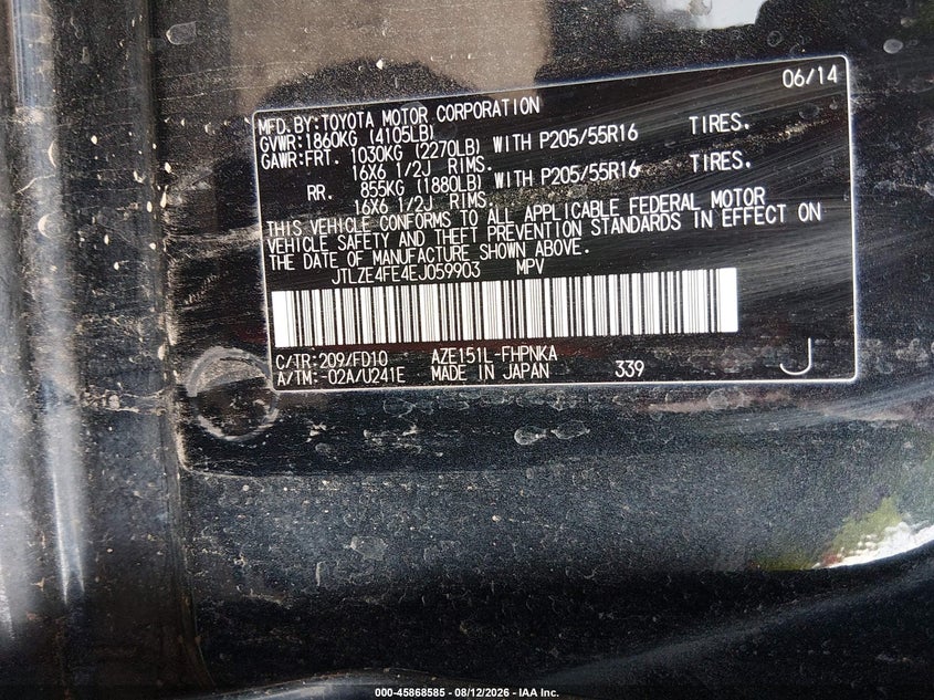 2014 Scion Xb VIN JTLZE4FE4EJ059903 IAAI salvage auction — FRONT END, Wait Title, sold $1,050 on 2026-08-26 (photo 9)