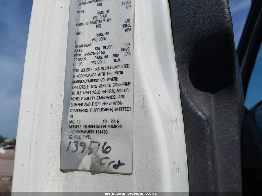 2017 International VIN 1HTMMMMM0HH161460 IAAI salvage auction — UNDERCARRIAGE, Regular Certificate (Iowa), sold $2,500 on 2026-09-12 (photo 9)