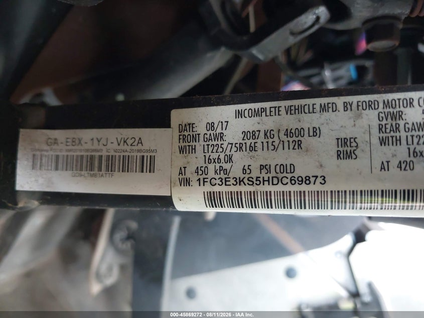 2017 Ford E-350 VIN 1FC3E3KS5HDC69873 IAAI salvage auction — NORMAL WEAR, Sf97 (Hawaii), sold $7,050 on 2026-09-01 (photo 9)
