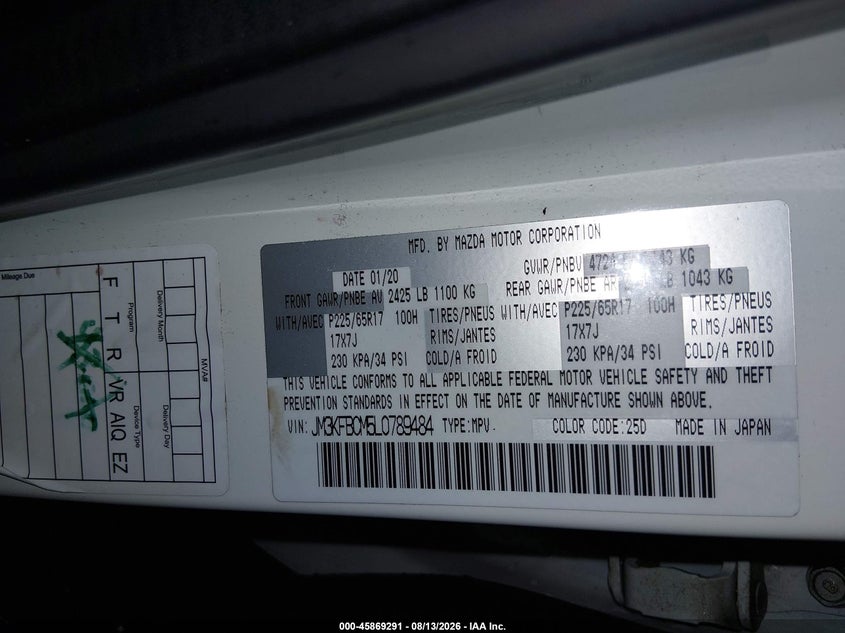 2020 Mazda Cx-5 VIN JM3KFBCM5L0789484 IAAI salvage auction — FRONT END, Wait Title, sold $4,400 on 2026-09-02 (photo 9)