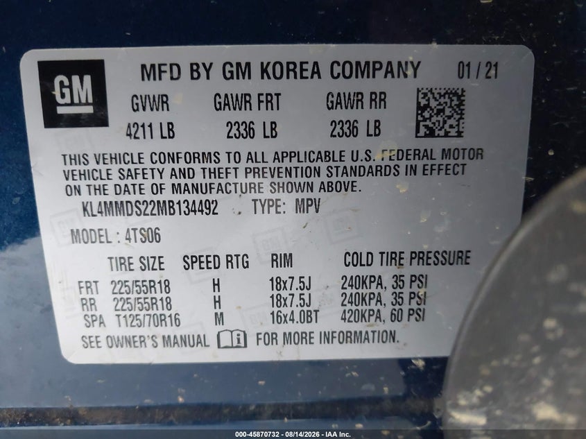2021 Buick Encore gx VIN KL4MMDS22MB134492 IAAI salvage auction — NORMAL WEAR, Clear (Tennessee), sold $7,650 on 2026-09-08 (photo 9)