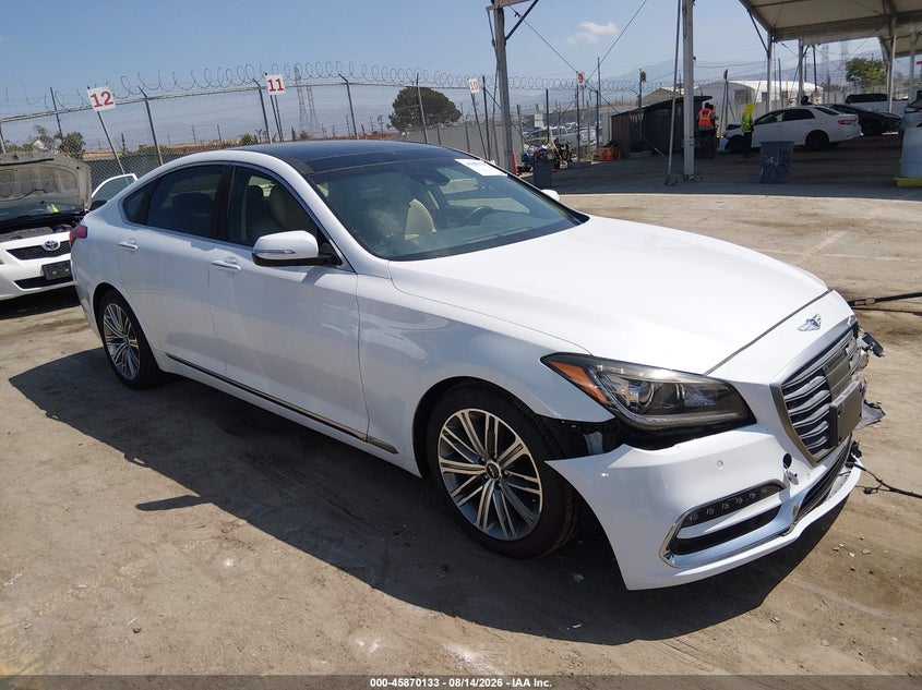 2018 Genesis G80 VIN KMHGN4JE1JU238785 IAAI salvage auction — FRONT END, Salvage (California), sold $4,350 on 2026-09-23 (photo 1)