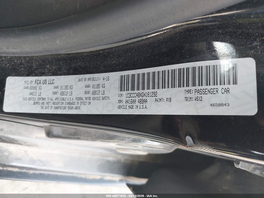 2016 Chrysler 200 VIN 1C3CCCABXGN181292 IAAI salvage auction — NORMAL WEAR, Sf97 (Georgia), sold $3,750 on 2026-10-06 (photo 9)