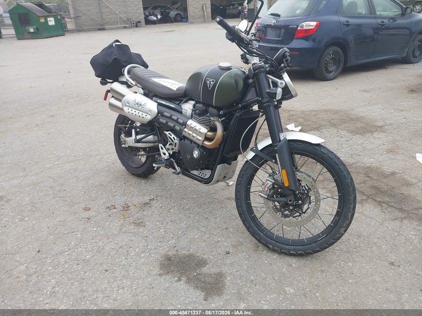 2023 Triumph motorcycle Scrambler VIN SMTD45HG2PTBH3211 IAAI salvage auction — FRONT END, Salvage (Maine), sold $3,250 on 2026-09-30 (photo 1)