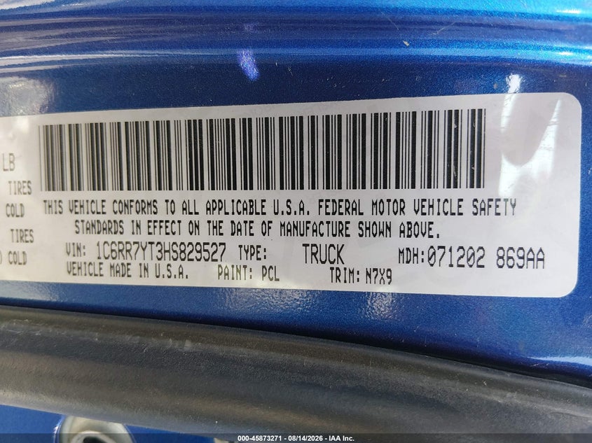 2017 Ram 1500 VIN 1C6RR7YT3HS829527 IAAI salvage auction — ROOF, Salvage (Arkansas), sold $5,300 on 2026-09-10 (photo 9)