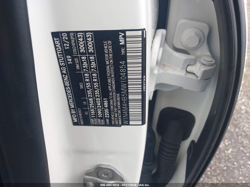 2021 Mercedes-benz Glb VIN W1N4M4HB5MW104854 IAAI salvage auction — FRONT END, Salvage (Pennsylvania), sold $7,000 on 2026-08-27 (photo 9)