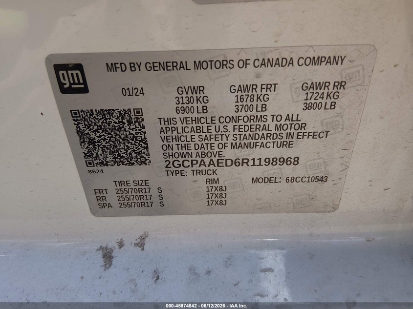 2024 Chevrolet Silverado VIN 2GCPAAED6R1198968 IAAI salvage auction — ROOF, Clear (Montana), sold $21,800 on 2026-08-21 (photo 9)