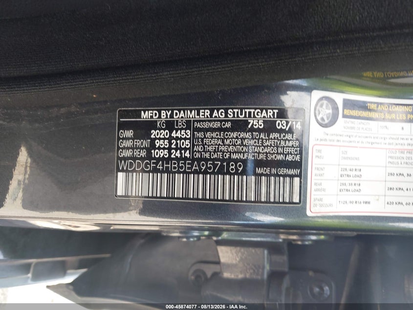 2014 Mercedes-benz C-klasse VIN WDDGF4HB5EA957189 IAAI salvage auction — NORMAL WEAR, Original (Texas), sold $25 on 2026-08-19 (photo 9)