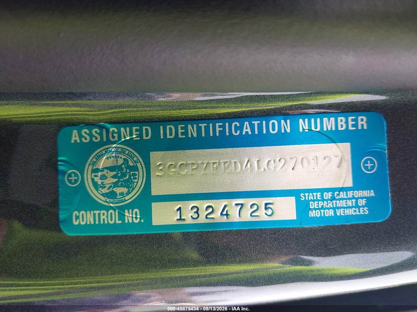 2020 Chevrolet Silverado VIN 3GCPYFED4LG270127 IAAI salvage auction — THEFT, Salvage Certificate (California), sold $22,250 on 2026-08-21 (photo 9)