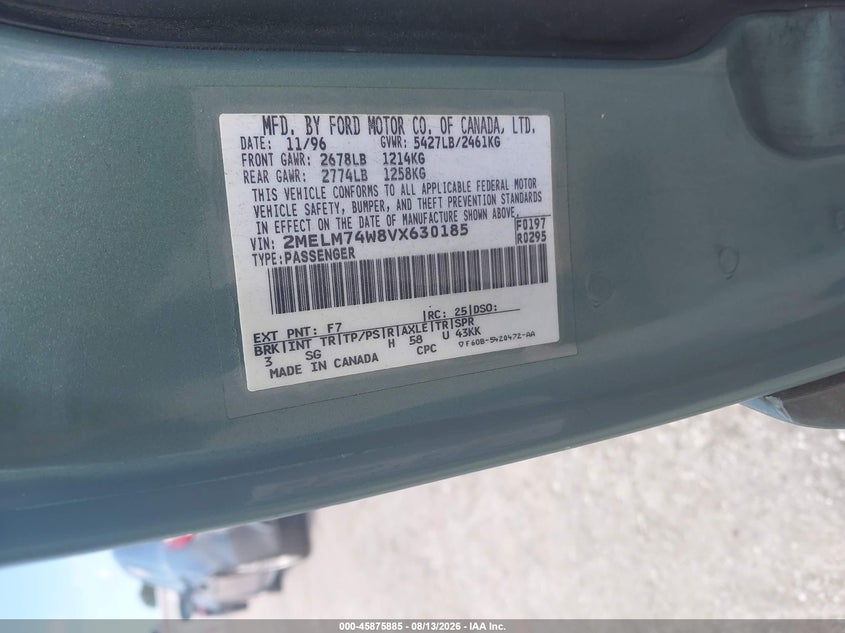 1997 Mercury Grand marquis VIN 2MELM74W8VX630185 IAAI salvage auction — FRONT END, Rebuildable (Florida), sold $425 on 2026-08-27 (photo 9)