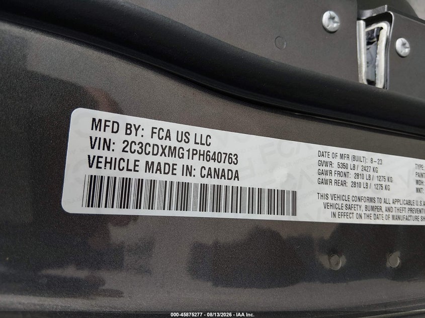 2023 Dodge Charger VIN 2C3CDXMG1PH640763 IAAI salvage auction — LEFT REAR, Salvage (California), sold $10,600 on 2026-08-20 (photo 9)