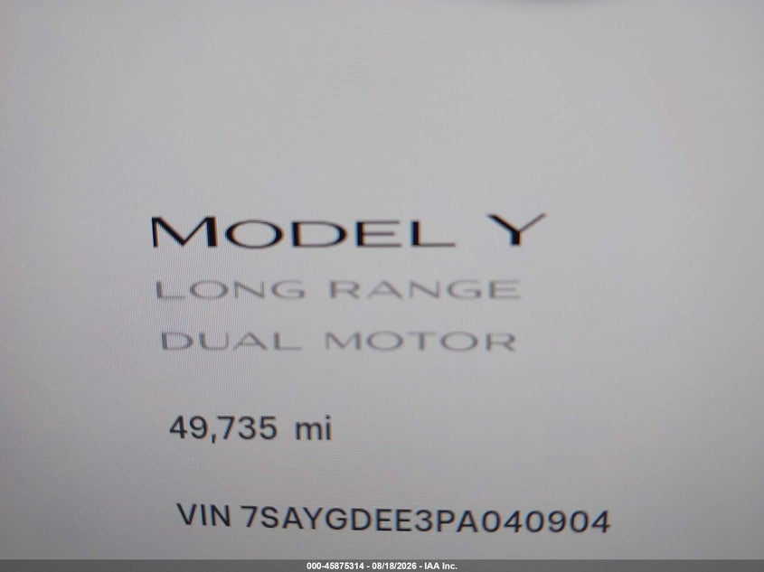 2023 Tesla Model y VIN 7SAYGDEE3PA040904 IAAI salvage auction — REAR END, Salvage (Texas), sold $12,700 on 2026-08-28 (photo 7)