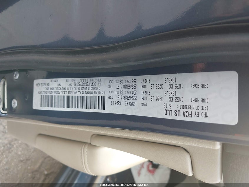 2019 Jeep Grand cherokee VIN 1C4RJFBGXKC727181 IAAI salvage auction — UNKNOWN, Wait Title, sold $4,050 on 2026-08-19 (photo 9)