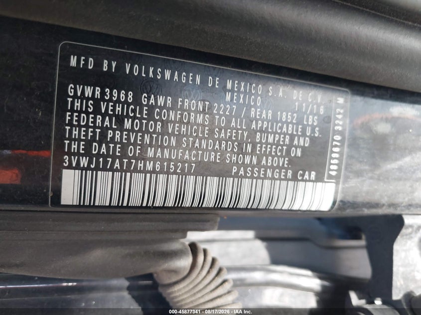 2017 Volkswagen Beetle VIN 3VWJ17AT7HM615217 IAAI salvage auction — FRONT END, Salvage Title, sold $2,900 on 2026-08-21 (photo 9)